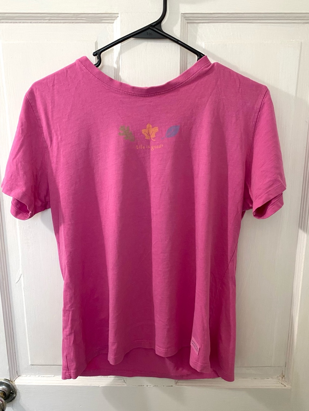 Life Is Good Pink Short Sleeve Tee with Leaf Motif